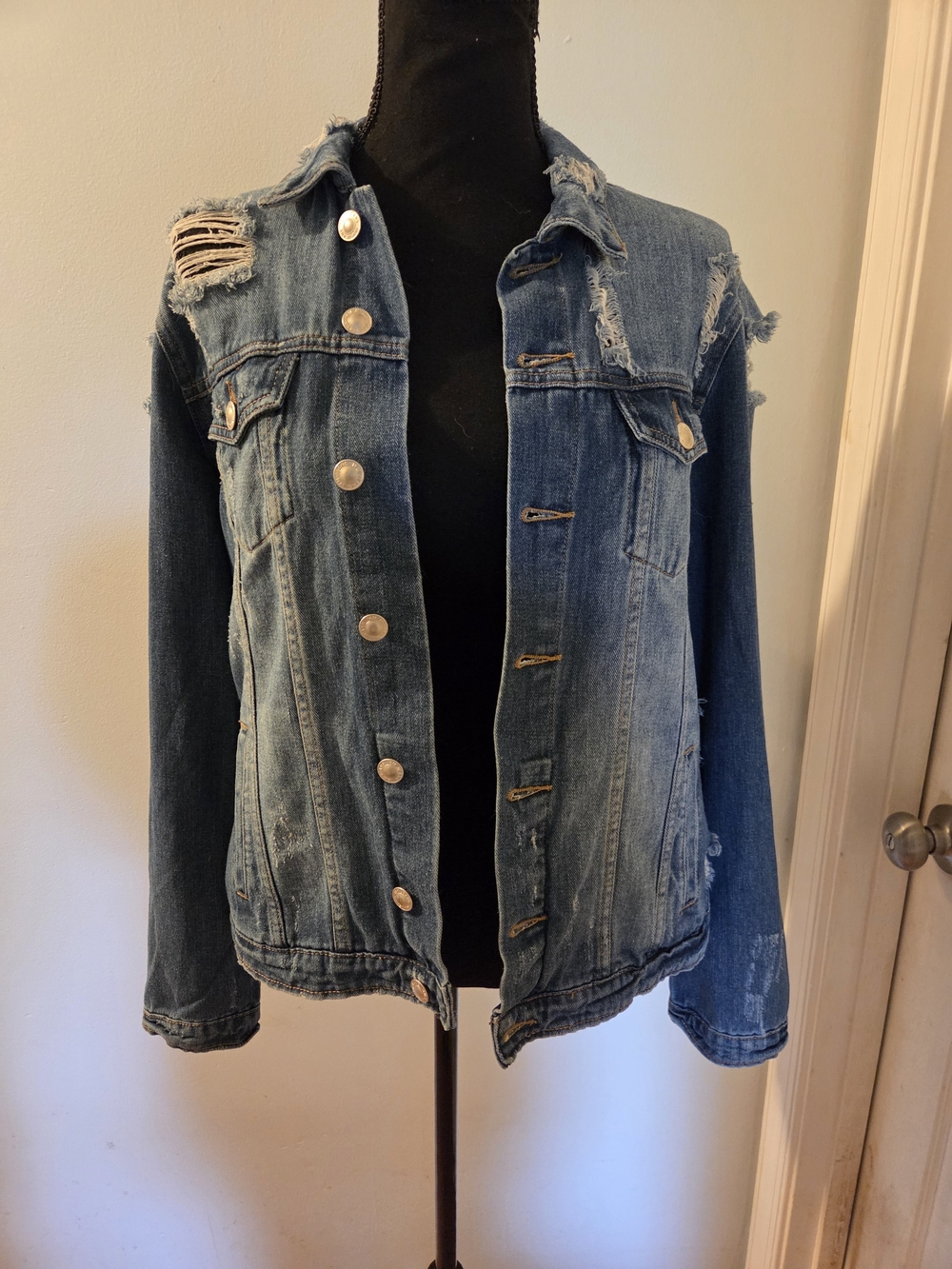 Judith March Distressed Blue Denim Jacket